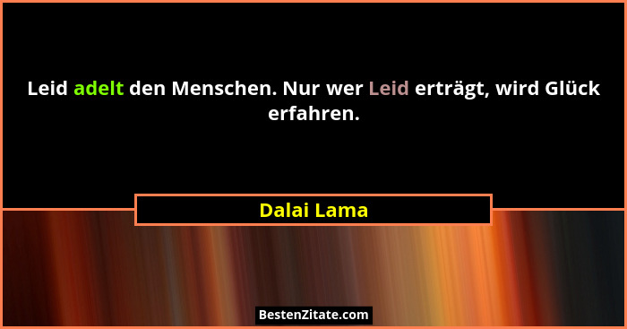 Leid adelt den Menschen. Nur wer Leid erträgt, wird Glück erfahren.... - Dalai Lama