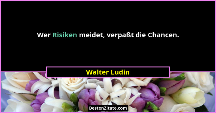 Wer Risiken meidet, verpaßt die Chancen.... - Walter Ludin