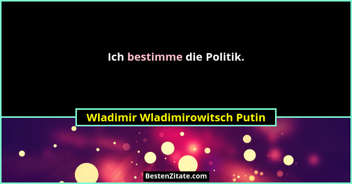 Ich bestimme die Politik.... - Wladimir Wladimirowitsch Putin