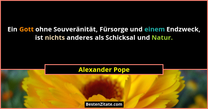 Ein Gott ohne Souveränität, Fürsorge und einem Endzweck, ist nichts anderes als Schicksal und Natur.... - Alexander Pope