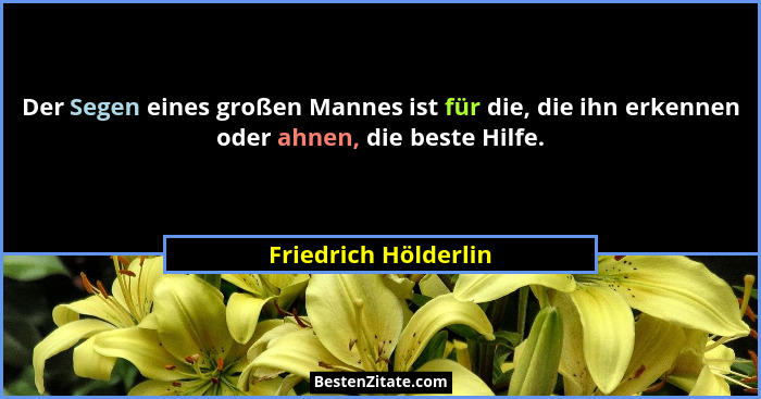 Der Segen eines großen Mannes ist für die, die ihn erkennen oder ahnen, die beste Hilfe.... - Friedrich Hölderlin