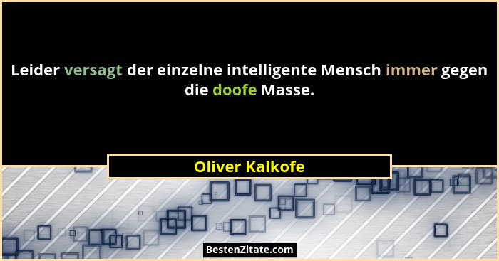 Leider versagt der einzelne intelligente Mensch immer gegen die doofe Masse.... - Oliver Kalkofe