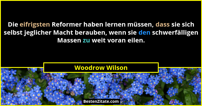 Die eifrigsten Reformer haben lernen müssen, dass sie sich selbst jeglicher Macht berauben, wenn sie den schwerfälligen Massen zu wei... - Woodrow Wilson