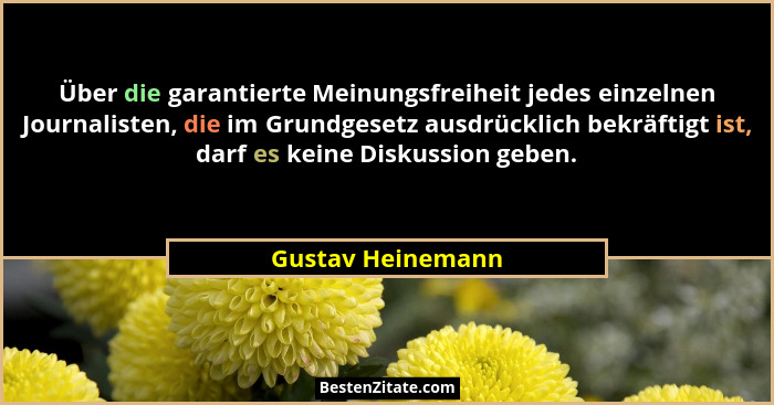 Über die garantierte Meinungsfreiheit jedes einzelnen Journalisten, die im Grundgesetz ausdrücklich bekräftigt ist, darf es keine D... - Gustav Heinemann