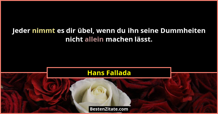 Jeder nimmt es dir übel, wenn du ihn seine Dummheiten nicht allein machen lässt.... - Hans Fallada
