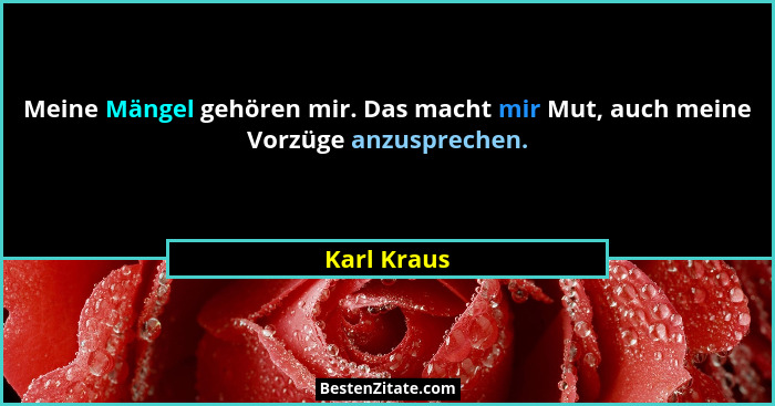 Meine Mängel gehören mir. Das macht mir Mut, auch meine Vorzüge anzusprechen.... - Karl Kraus