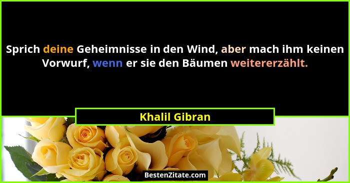 Sprich deine Geheimnisse in den Wind, aber mach ihm keinen Vorwurf, wenn er sie den Bäumen weitererzählt.... - Khalil Gibran