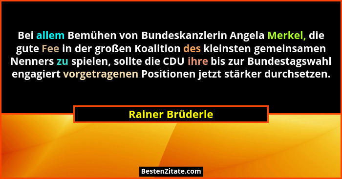 Bei allem Bemühen von Bundeskanzlerin Angela Merkel, die gute Fee in der großen Koalition des kleinsten gemeinsamen Nenners zu spiel... - Rainer Brüderle