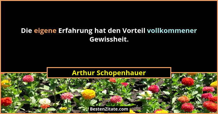 Die eigene Erfahrung hat den Vorteil vollkommener Gewissheit.... - Arthur Schopenhauer
