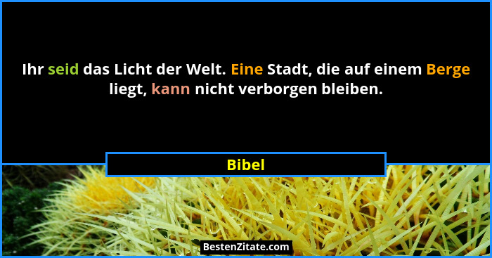 Ihr seid das Licht der Welt. Eine Stadt, die auf einem Berge liegt, kann nicht verborgen bleiben.... - Bibel