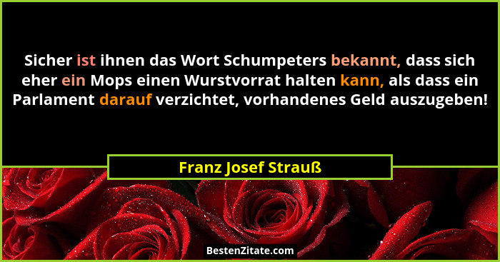 Sicher ist ihnen das Wort Schumpeters bekannt, dass sich eher ein Mops einen Wurstvorrat halten kann, als dass ein Parlament dara... - Franz Josef Strauß