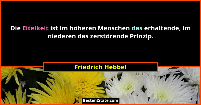 Die Eitelkeit ist im höheren Menschen das erhaltende, im niederen das zerstörende Prinzip.... - Friedrich Hebbel