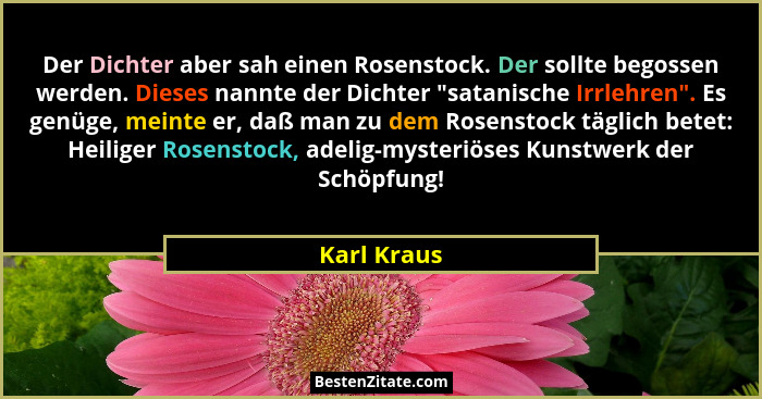 Der Dichter aber sah einen Rosenstock. Der sollte begossen werden. Dieses nannte der Dichter "satanische Irrlehren". Es genüge, m... - Karl Kraus