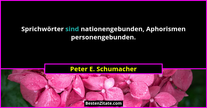 Sprichwörter sind nationengebunden, Aphorismen personengebunden.... - Peter E. Schumacher