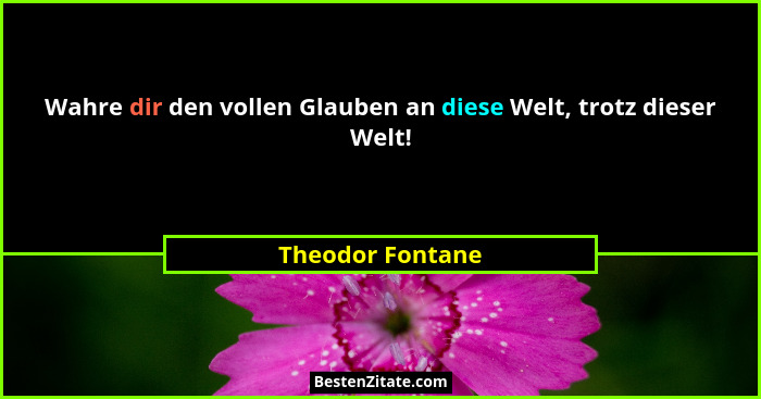 Wahre dir den vollen Glauben an diese Welt, trotz dieser Welt!... - Theodor Fontane