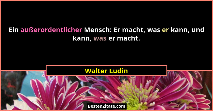 Ein außerordentlicher Mensch: Er macht, was er kann, und kann, was er macht.... - Walter Ludin
