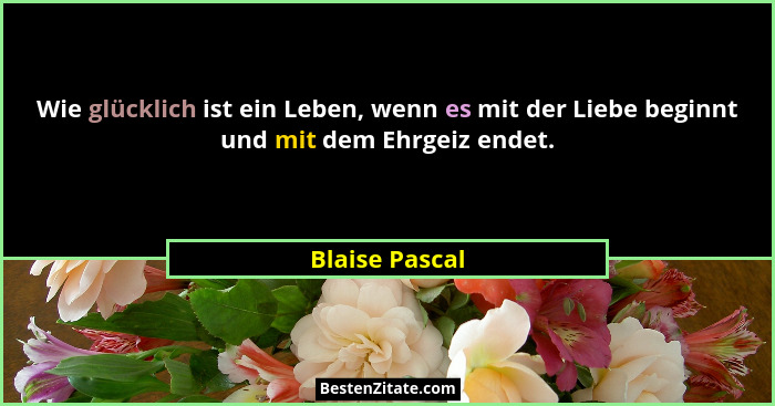Wie glücklich ist ein Leben, wenn es mit der Liebe beginnt und mit dem Ehrgeiz endet.... - Blaise Pascal