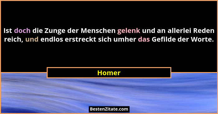 Ist doch die Zunge der Menschen gelenk und an allerlei Reden reich, und endlos erstreckt sich umher das Gefilde der Worte.... - Homer