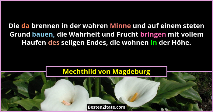 Die da brennen in der wahren Minne und auf einem steten Grund bauen, die Wahrheit und Frucht bringen mit vollem Haufen des s... - Mechthild von Magdeburg