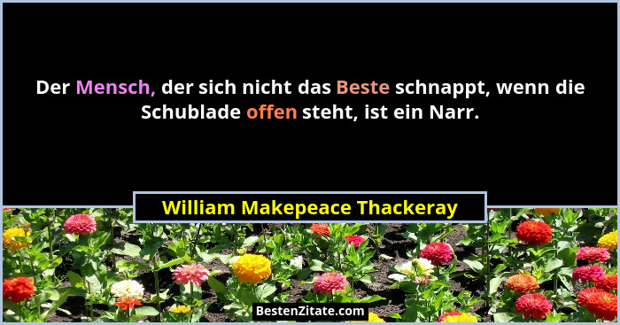 Der Mensch, der sich nicht das Beste schnappt, wenn die Schublade offen steht, ist ein Narr.... - William Makepeace Thackeray