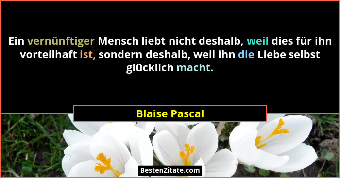 Ein vernünftiger Mensch liebt nicht deshalb, weil dies für ihn vorteilhaft ist, sondern deshalb, weil ihn die Liebe selbst glücklich m... - Blaise Pascal