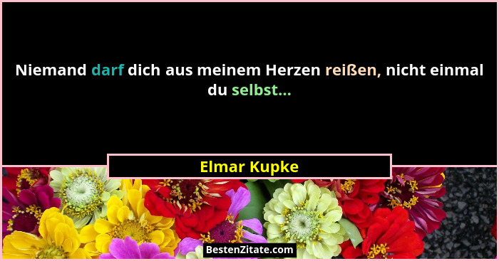 Niemand darf dich aus meinem Herzen reißen, nicht einmal du selbst...... - Elmar Kupke