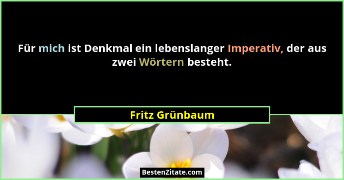 Für mich ist Denkmal ein lebenslanger Imperativ, der aus zwei Wörtern besteht.... - Fritz Grünbaum