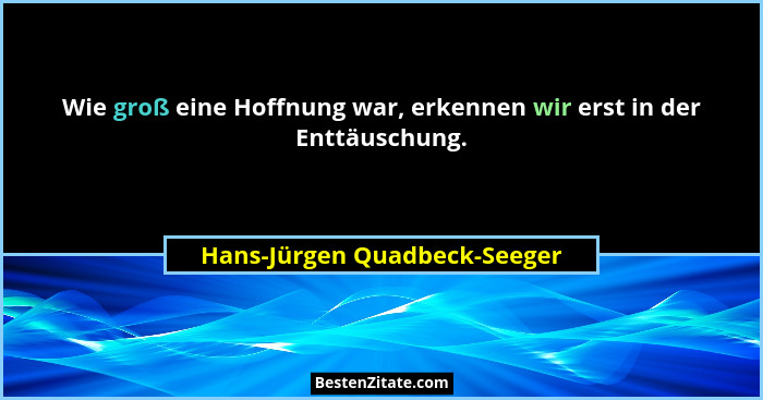 Wie groß eine Hoffnung war, erkennen wir erst in der Enttäuschung.... - Hans-Jürgen Quadbeck-Seeger