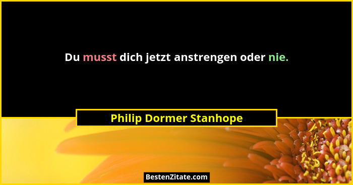 Du musst dich jetzt anstrengen oder nie.... - Philip Dormer Stanhope