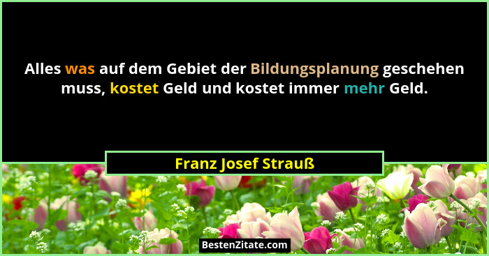 Alles was auf dem Gebiet der Bildungsplanung geschehen muss, kostet Geld und kostet immer mehr Geld.... - Franz Josef Strauß