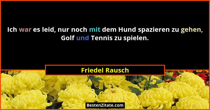 Ich war es leid, nur noch mit dem Hund spazieren zu gehen, Golf und Tennis zu spielen.... - Friedel Rausch