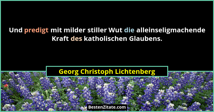 Und predigt mit milder stiller Wut die alleinseligmachende Kraft des katholischen Glaubens.... - Georg Christoph Lichtenberg