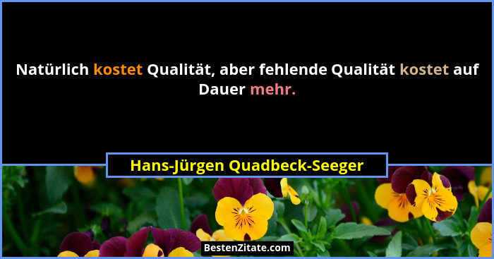 Natürlich kostet Qualität, aber fehlende Qualität kostet auf Dauer mehr.... - Hans-Jürgen Quadbeck-Seeger