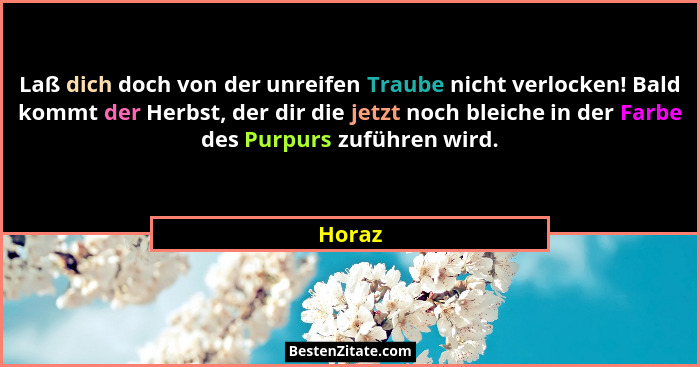 Laß dich doch von der unreifen Traube nicht verlocken! Bald kommt der Herbst, der dir die jetzt noch bleiche in der Farbe des Purpurs zuführen... - Horaz