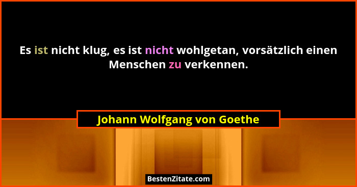 Es ist nicht klug, es ist nicht wohlgetan, vorsätzlich einen Menschen zu verkennen.... - Johann Wolfgang von Goethe