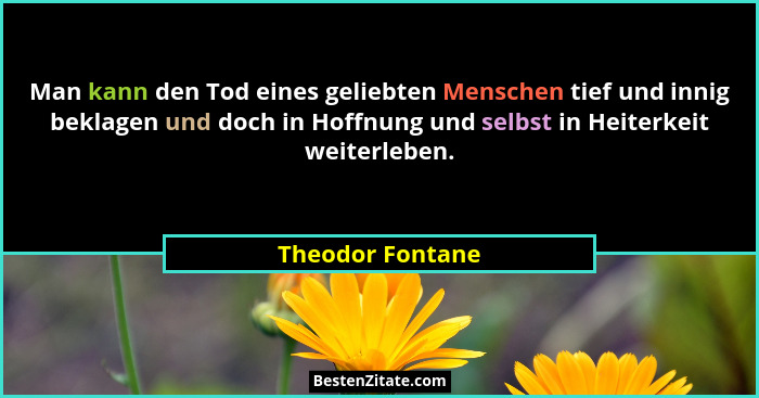 Man kann den Tod eines geliebten Menschen tief und innig beklagen und doch in Hoffnung und selbst in Heiterkeit weiterleben.... - Theodor Fontane