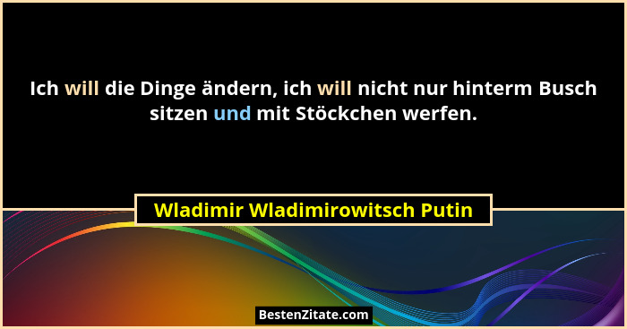 Ich will die Dinge ändern, ich will nicht nur hinterm Busch sitzen und mit Stöckchen werfen.... - Wladimir Wladimirowitsch Putin