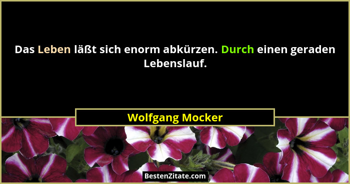 Das Leben läßt sich enorm abkürzen. Durch einen geraden Lebenslauf.... - Wolfgang Mocker