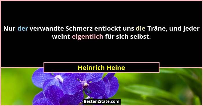 Nur der verwandte Schmerz entlockt uns die Träne, und jeder weint eigentlich für sich selbst.... - Heinrich Heine