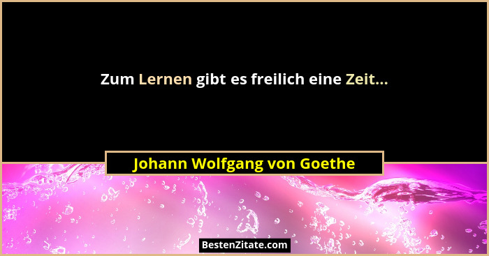 Zum Lernen gibt es freilich eine Zeit...... - Johann Wolfgang von Goethe