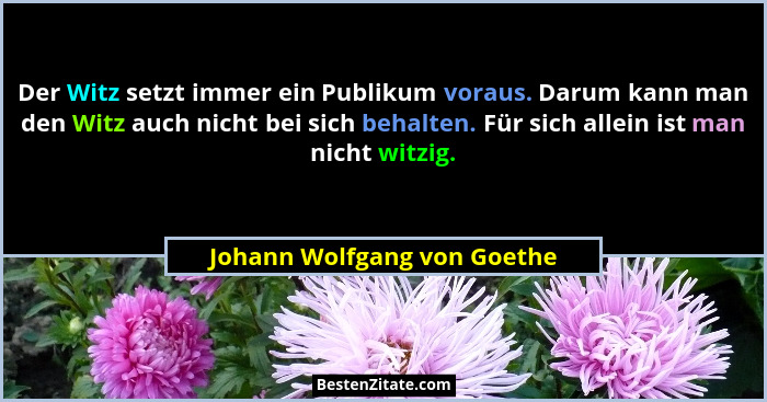 Der Witz setzt immer ein Publikum voraus. Darum kann man den Witz auch nicht bei sich behalten. Für sich allein ist man n... - Johann Wolfgang von Goethe