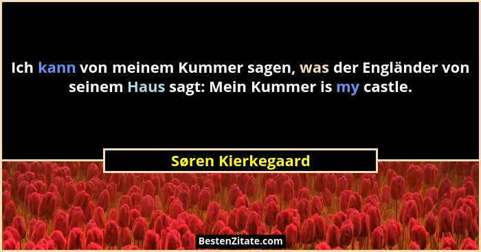 Ich kann von meinem Kummer sagen, was der Engländer von seinem Haus sagt: Mein Kummer is my castle.... - Søren Kierkegaard