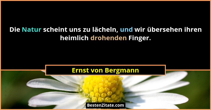 Die Natur scheint uns zu lächeln, und wir übersehen ihren heimlich drohenden Finger.... - Ernst von Bergmann