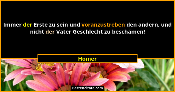 Immer der Erste zu sein und voranzustreben den andern, und nicht der Väter Geschlecht zu beschämen!... - Homer