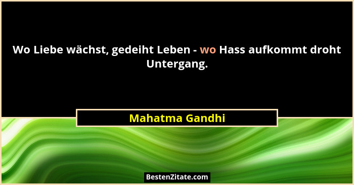 Wo Liebe wächst, gedeiht Leben - wo Hass aufkommt droht Untergang.... - Mahatma Gandhi