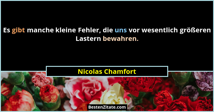 Es gibt manche kleine Fehler, die uns vor wesentlich größeren Lastern bewahren.... - Nicolas Chamfort
