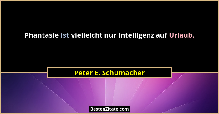 Phantasie ist vielleicht nur Intelligenz auf Urlaub.... - Peter E. Schumacher