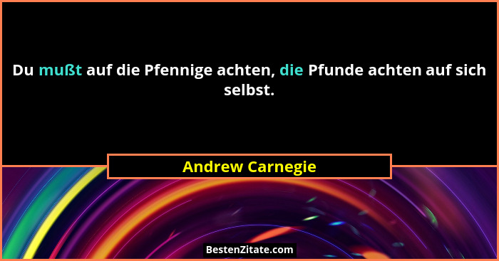 Du mußt auf die Pfennige achten, die Pfunde achten auf sich selbst.... - Andrew Carnegie