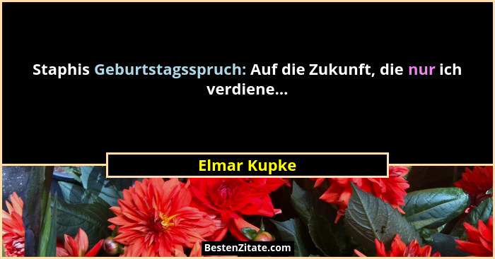 Staphis Geburtstagsspruch: Auf die Zukunft, die nur ich verdiene...... - Elmar Kupke