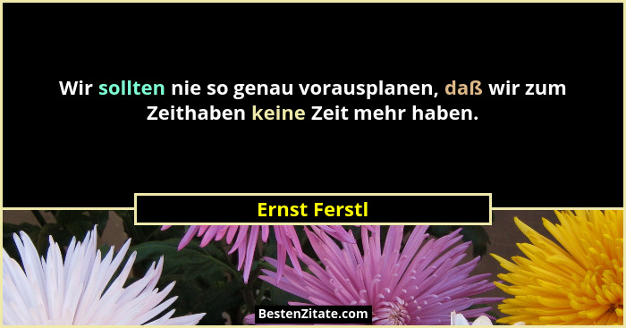 Wir sollten nie so genau vorausplanen, daß wir zum Zeithaben keine Zeit mehr haben.... - Ernst Ferstl